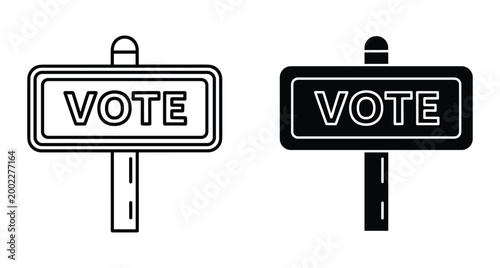 Vote sign icon set with outline and solid black styles for election day political campaigns and democratic voting process participation