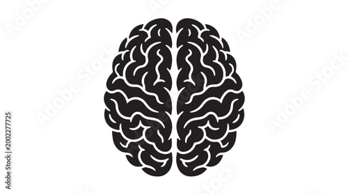 Human brain vector icon, black anatomical mind silhouette, medical neurology symbol for psychology and mental health concepts, isolated cerebral organ