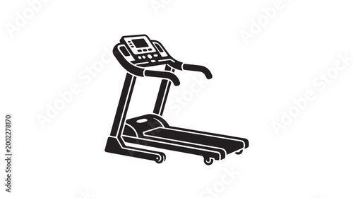 Treadmill, fitness equipment, workout machine, exercise gear, running machine, gym equipment, black and white