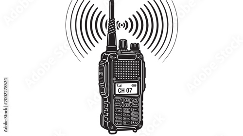 Two-way Radio, Wireless Transceiver, Communication Device, Black Vector Illustration