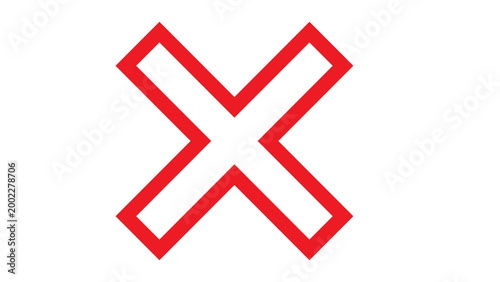 Fényképezés Red x mark outline symbol for error or deletion isolated on white background wit