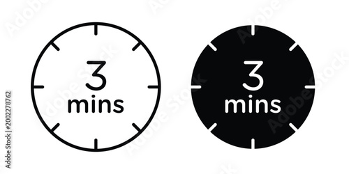 Fényképezés 3 minutes icon line and flat vector collection for ui, ux designs