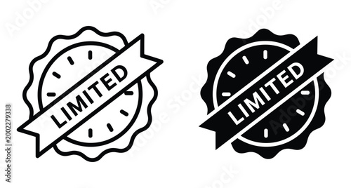 Limited edition badge icon set with ribbon banner and scalloped circle seal for marketing promotion retail sales and special offers