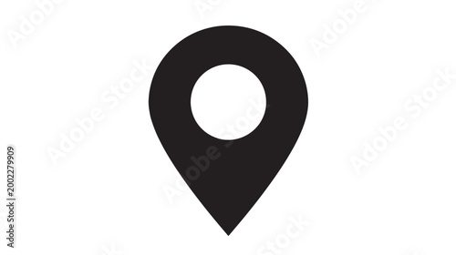 Black map pin icon, location marker symbol, navigation pointer, vector graphic