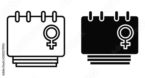 Calendar icon with female gender symbol representing women health tracking menstruation cycle period reminder international womens day event schedule planning