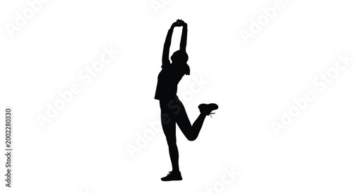 Silhouette of a woman stretching her arms and leg in a dynamic yoga pose illustration