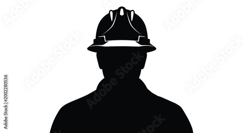 Black silhouette illustration of a construction worker wearing a hard hat and uniform