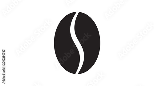 Minimalist coffee bean vector icon, black roasted coffee seed silhouette, simple organic espresso bean logo element for cafe branding and packaging