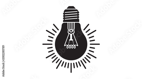 Vintage light bulb vector icon, glowing incandescent lamp silhouette, retro electric lightbulb symbol for creative ideas and innovation concepts