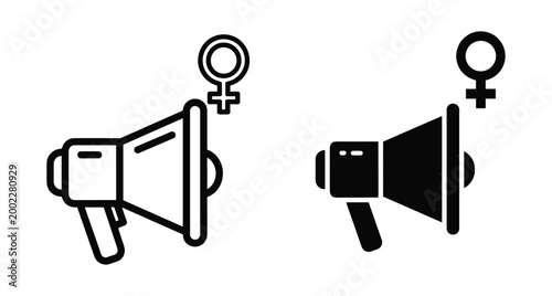 megaphone icon with female gender symbol representing women rights activism feminism protest communication empowerment equality social justice movement announcement speaker bullhorn