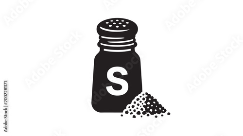 Vintage salt shaker vector icon, black and white kitchen spice container with letter S, retro condiment bottle illustration for restaurant menus
