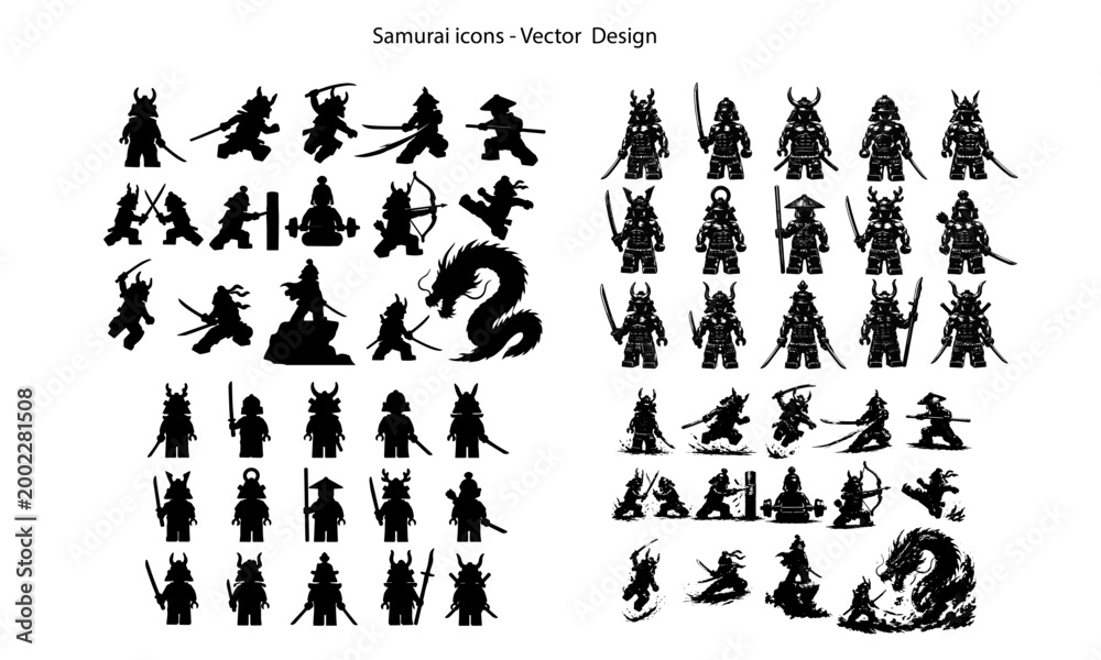 Fototapeta premium Black Ink Chronicles. Samurai in Motion. Vector design.