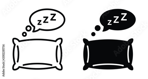 Sleeping pillow icon set with zzz snoring symbols in speech bubbles representing rest relaxation bedtime comfort and deep night slumber