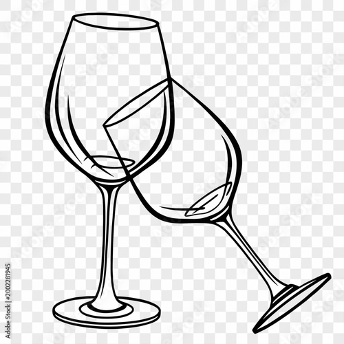 Two wine glasses clinking in black outline