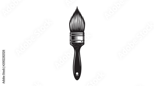 Vintage paintbrush vector illustration, classic artist paint brush icon, black and white woodcut style painting tool for creative art studio branding