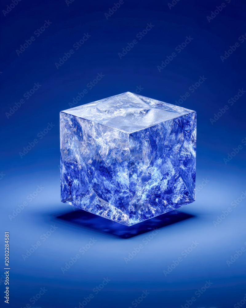 Obraz premium Single Frozen Crystal Cube for Luxury Skincare and Refreshment Advertising
