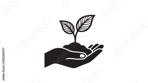 Eco friendly symbol, green growth icon, hand holding plant, sustainable vector