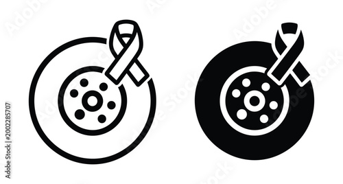 Brake disc rotor icon with awareness ribbon symbol for automotive safety campaign car maintenance support and health charity awareness ribbon