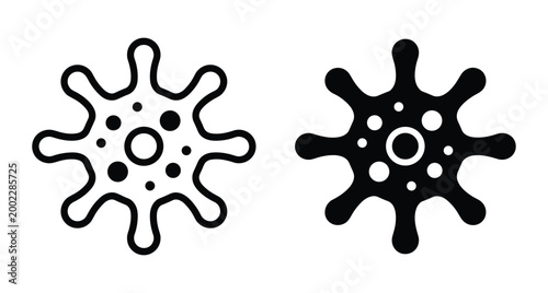 virus bacteria icon set black outline solid symbol microbe germ pathogen infection disease biology science health medical pandemic microscopic organism
