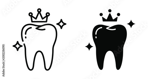 Dental tooth icon with royal crown and sparkles representing healthy teeth dental care services dentistry clinic branding and oral hygiene