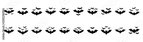 Collection of  bat swarm silhouette design element art. Happy Halloween Vector  silhouette icons.