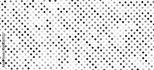 Abstract pixel-like square dot pattern with random distribution in grey scale, seamless light background design.