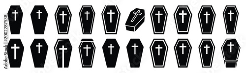Canvastavla Collection of  coffin with cross silhouette design element art