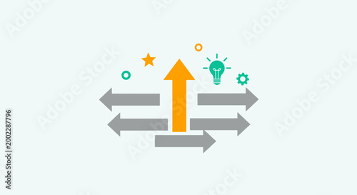 A vector graphic illustration of a creative idea with arrows pointing upwards and outwards in a minimal design