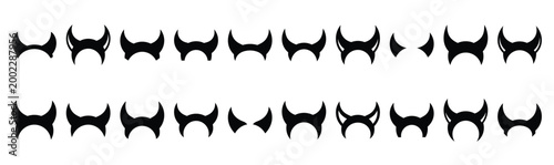 Collection of  devil horns silhouette design element art. Happy Halloween Vector  silhouette icons.