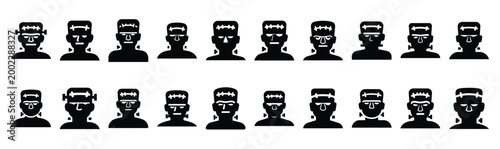 Collection of  frankenstein silhouette design element art. Happy Halloween Vector  silhouette icons.