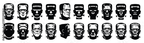 Fotografia Collection of  frankenstein head silhouette design element art