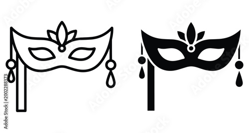 Masquerade mask icon set with stick handle for carnival party celebration event festival theater performance costume ball mystery masquerade mask