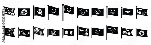 Collection of  halloween flag silhouette design element art. Happy Halloween Vector  silhouette icons.