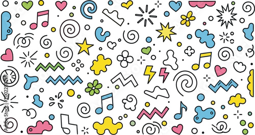 Colorful doodle art background a whimsical collection of hand drawn shapes and symbols