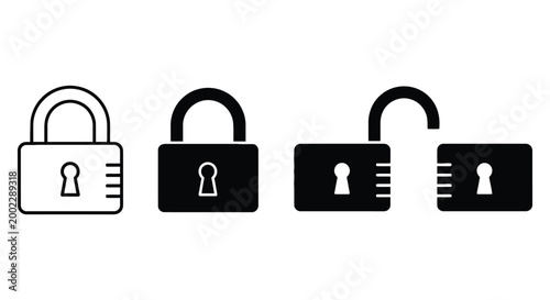 Padlock icons set line and solid style high quality professional