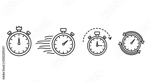 Stopwatch icons set linear style time measurement and speed concept