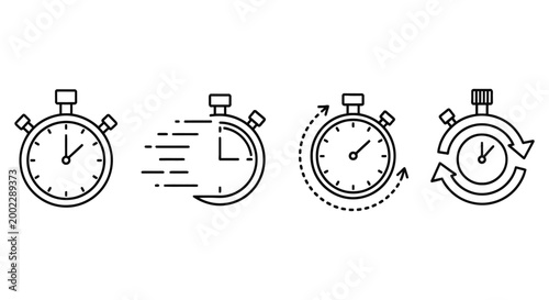 Stopwatch icons set linear style black and white high quality