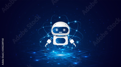 White artificial intelligence robot technology. The intelligent robotic assistant of the future. Innovative future robotics technology.