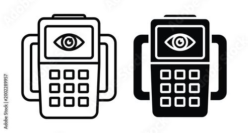 Biometric iris scanner handheld device icon set with eye recognition technology for security access control and digital identity verification systems