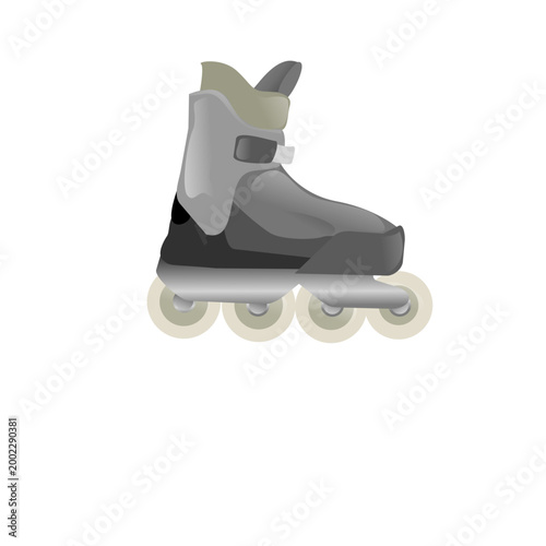 close-up inline speed skate with neon wheels on white background