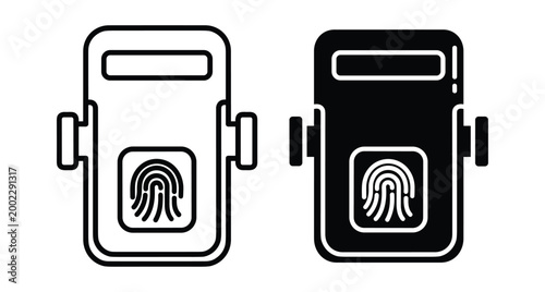 Biometric fingerprint scanner icon set with outline and solid versions for security access control identification and digital authentication technology systems