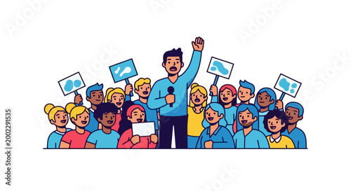 Diverse group of people protesting together.