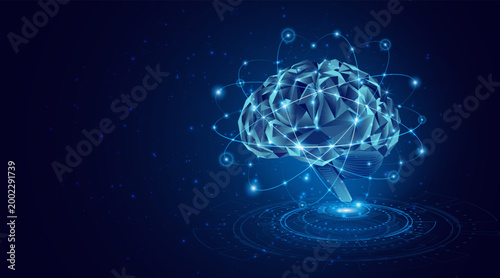 Cuadro en lienzo A digital brain of the future, featuring interconnected fluorescent neurons