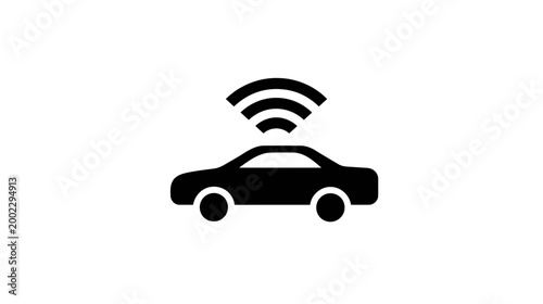 A minimalist black icon depicts a smart car from the side view with wireless signals emanating upwards.
