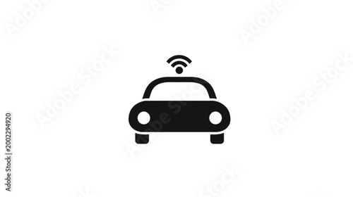 A modern black icon shows a smart car from the front view with wireless signals indicating connectivity.