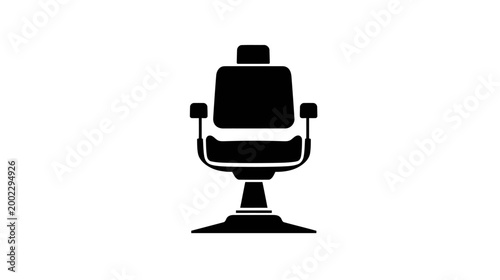 A sleek black silhouette icon of a modern barbershop chair with adjustable features, indicating grooming.