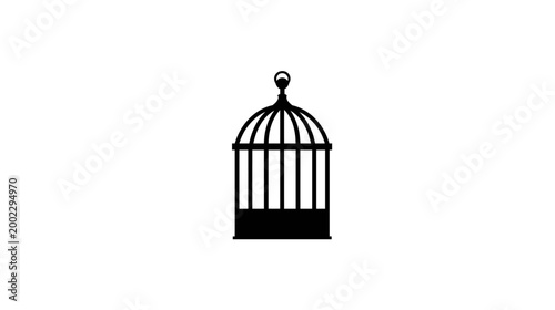 A simplified black silhouette icon of a bird cage with a domed top and a flat, sturdy base.