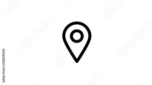 A clear black outline icon depicting a location pin, commonly used for maps and geographical coordinates on a white background.