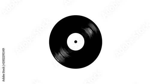 A simple black silhouette of a vinyl record with a small central opening, signifying vintage audio and musical heritage.