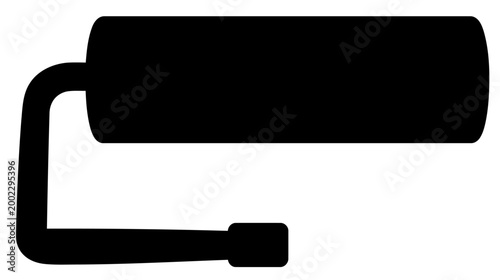 A straightforward black silhouette icon of a classic cylindrical paint roller with a sturdy handle, ready for painting.